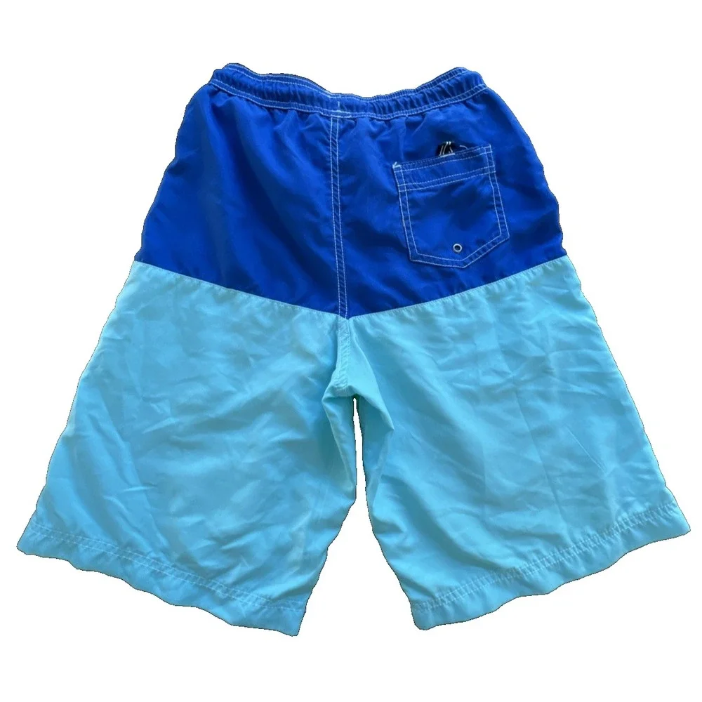 Nautica Boys Large 14 16 Blue Green White Colorblock Swim Shorts Trunk 3 pockets